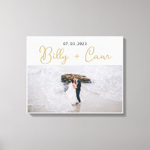 カスタム写真この瞬間を思い出結婚すフェイク キャンバスプリント