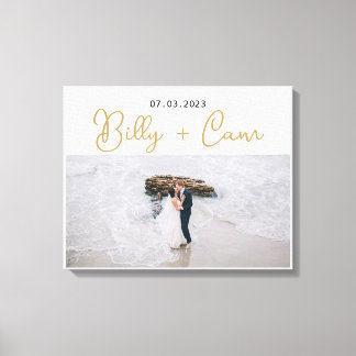 カスタム写真この瞬間を思い出結婚すフェイク キャンバスプリント