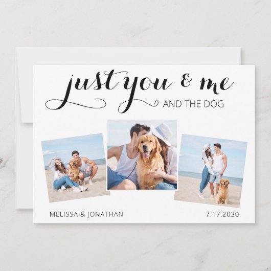 カスタム写真たった今結婚しましたドッグ結婚発表 セーブザデート (正面)