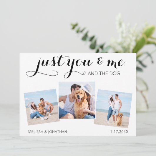 カスタム写真たった今結婚しましたドッグ結婚発表 セーブザデート (スタンド正面)