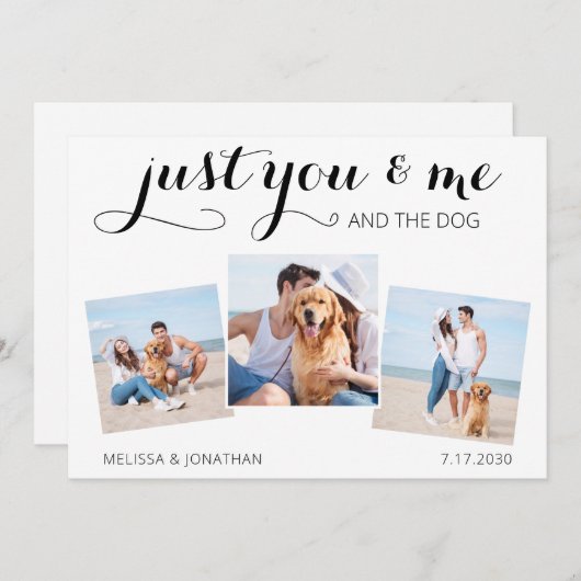 カスタム写真たった今結婚しましたドッグ結婚発表 セーブザデート (正面/裏面)