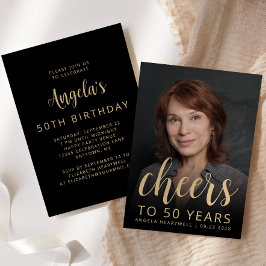 カスタム写真で乾杯！50歳の誕生日パーティー 招待状