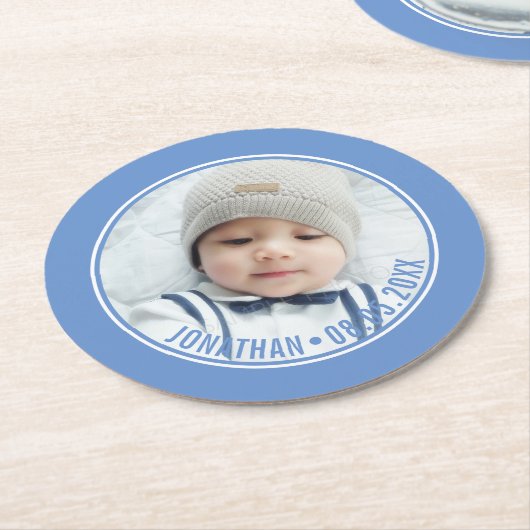 カスタム写真とカスタム文字の色 ラウンドペーパーコースター (アングル)