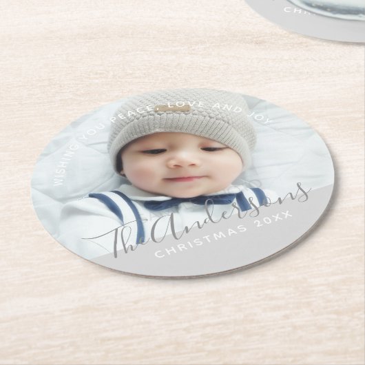 カスタム写真とカスタム文字の色 ラウンドペーパーコースター (アングル)