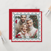 カスタム写真とクリスマスポインセチア・ホリデーカード カード (正面/裏面インサイチュ)
