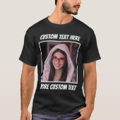 カスタム写真とテキストまたは名前の白い縁 Tシャツ (正面)