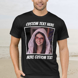 カスタム写真とテキストまたは名前の白い縁 Tシャツ