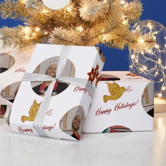 カスタム写真とポインセチア ラッピングペーパー (クリスマス)