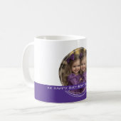 カスタム写真とメッセージ白と紫のC125メモリ コーヒーマグカップ (正面左)