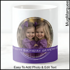 カスタム写真とメッセージ白と紫のC125メモリ コーヒーマグカップ