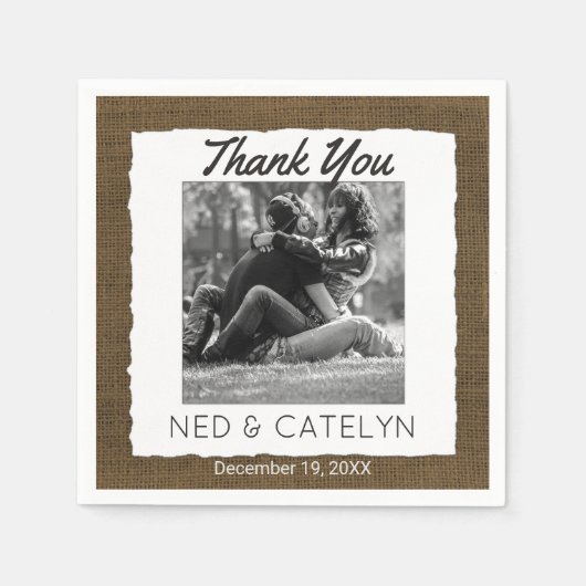 カスタム写真とモノグラム | バーラ素朴ップ結婚ズ スタンダードカクテルナプキン (正面)