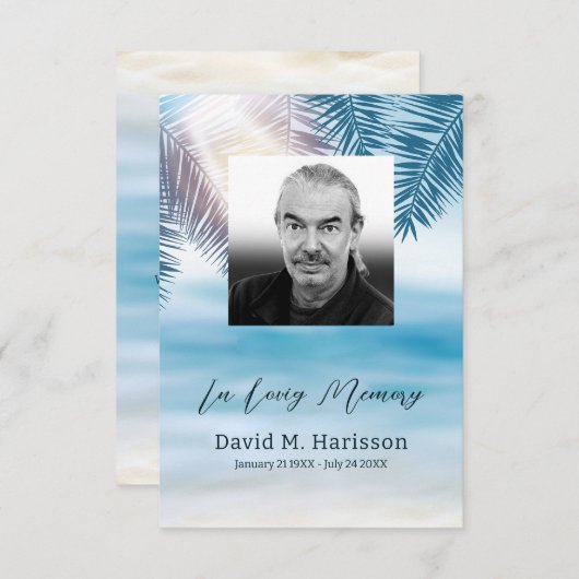 カスタム写真とヤシの木の葬儀 サンキューカード (正面/裏面)