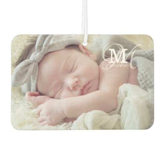 カスタム写真と名前のタイポグラフィ カーエアーフレッシュナー (正面)