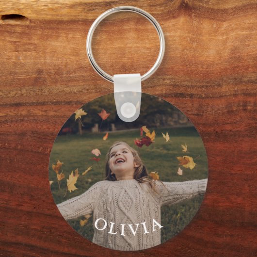 カスタム写真と名前のパーソナライズされた子 キーホルダー (正面)