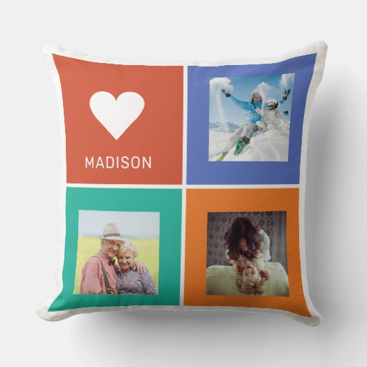 カスタム写真と名前の色正方形 クッション (正面)