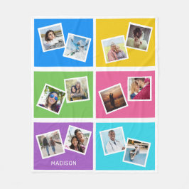 カスタム写真と名前の色正方形 フリースブランケット