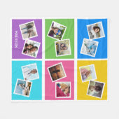 カスタム写真と名前の色正方形 フリースブランケット (正面(横))