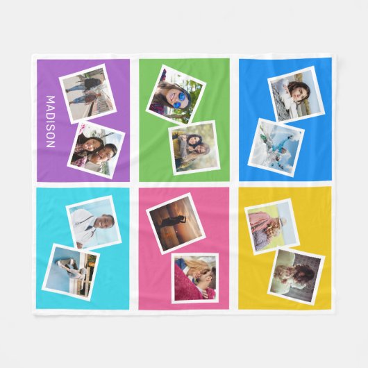 カスタム写真と名前の色正方形 フリースブランケット (正面(横))