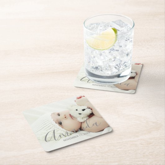 カスタム写真と名前をカスタムする文字 スクエアペーパーコースター (インサイチュ)