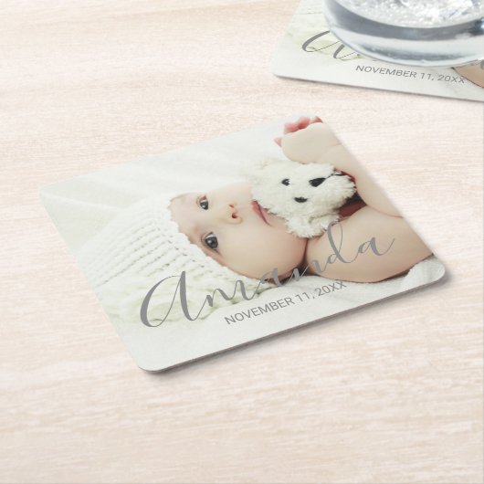 カスタム写真と名前をカスタムする文字 スクエアペーパーコースター (アングル)