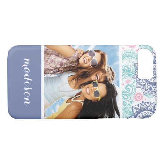 カスタム写真と名前エスニックペイズリーパターン Case-Mate iPhoneケース (裏面(横))