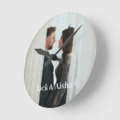 カスタム写真と名前カップルのポケットウォッチ ラウンド壁時計 (傾斜)