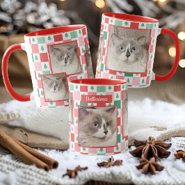 カスタム写真と名前クリスマスのペット猫 マグカップ