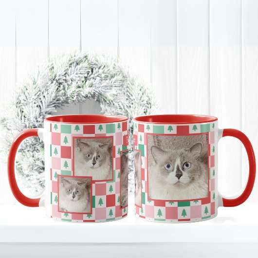 カスタム写真と名前クリスマスのペット猫 マグカップ