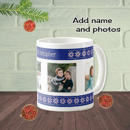 カスタム写真と名前クリスマスパターン コーヒーマグカップ