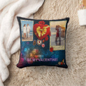 カスタム写真と名前ハートは私のバレンタインモザイク クッション (ブランケット)
