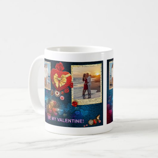 カスタム写真と名前ハートは私のバレンタインモザイク コーヒーマグカップ (正面左)