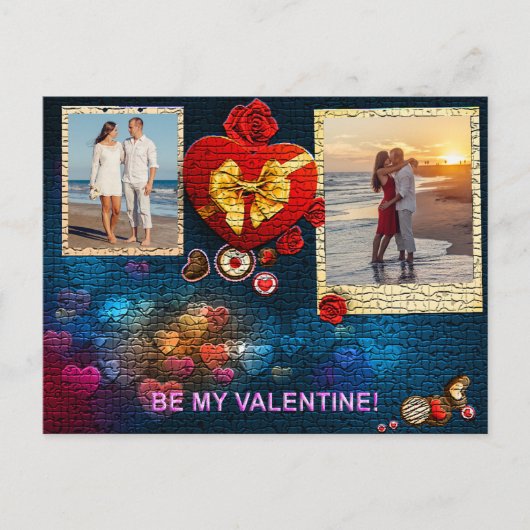 カスタム写真と名前ハートは私のバレンタインモザイク シーズンポストカード (正面)