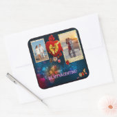 カスタム写真と名前ハートは私のバレンタインモザイク スクエアシール (封筒)