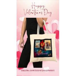 カスタム写真と名前ハートは私のバレンタインモザイク トートバッグ