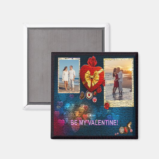 カスタム写真と名前ハートは私のバレンタインモザイク マグネット (正面/裏面)