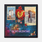 カスタム写真と名前ハートは私のバレンタインモザイク マグネット (正面)