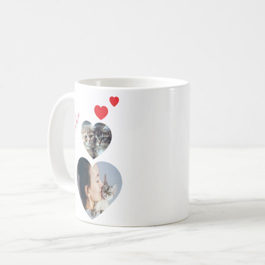 カスタム写真と名前ハート形状猫好きMag コーヒーマグカップ (正面左)