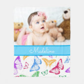 カスタム写真と名前バタフライパターン フリースブランケット (正面)