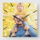 カスタム写真と名前パーソナライズされた スクエア壁時計 (正面)