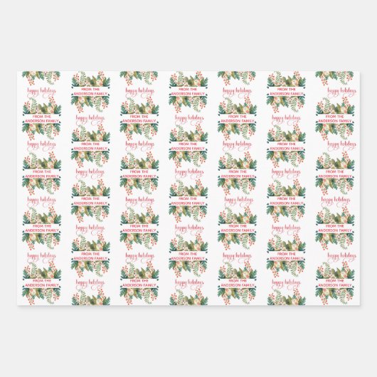 カスタム写真と名前フェスティバル緑とクッキー ラッピングペーパーシート (正面2)
