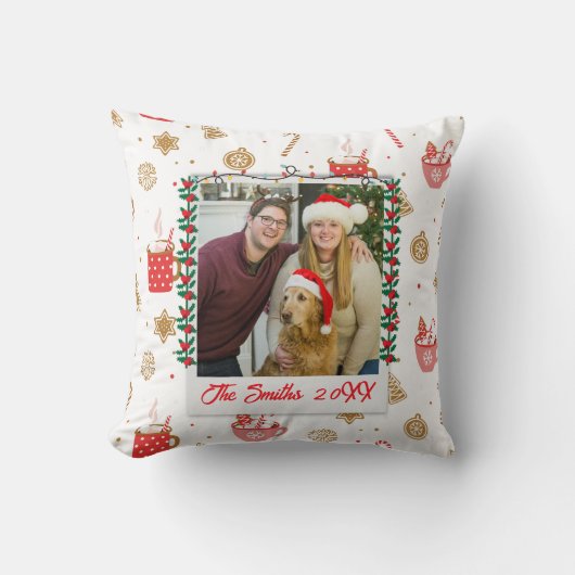 カスタム写真と名前メリーパーソナライズされたクリスマス クッション (正面)