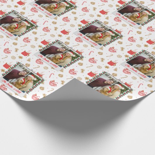 カスタム写真と名前メリーパーソナライズされたクリスマス ラッピングペーパー (角)