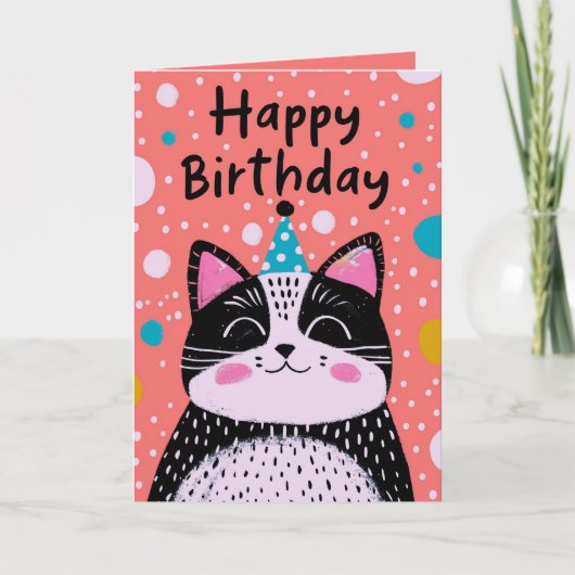 カスタム写真と名前 |かわいい黒猫イラストレーション カード (正面)