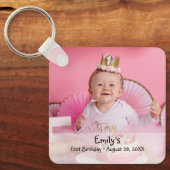 カスタム写真と名前Baby girl's first birthday キーホルダー (正面)