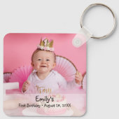 カスタム写真と名前Baby girl's first birthday キーホルダー (裏面)
