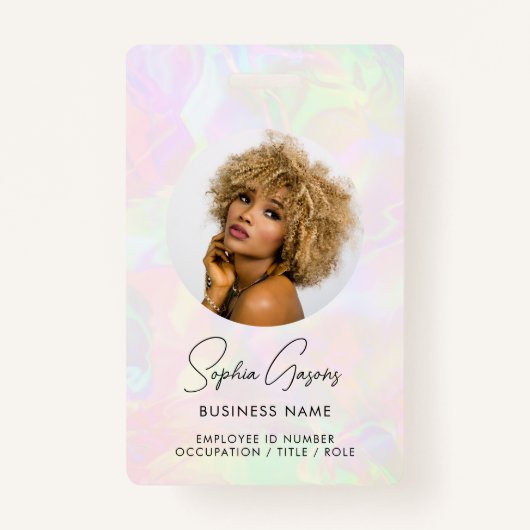 カスタム写真と名前Iristementホログラフィックスタッフ バッジ (正面)