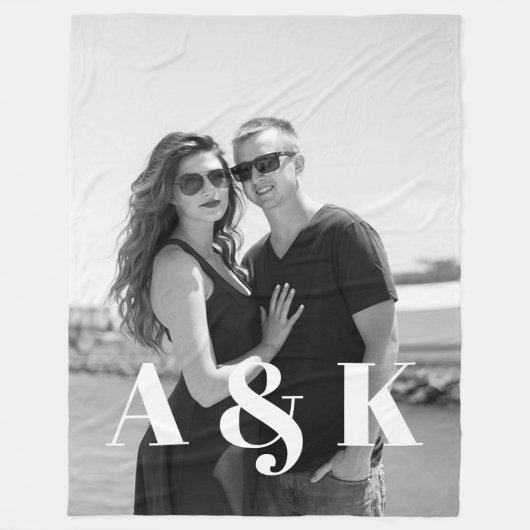 カスタム写真と大モノグラムイニシャル フリースブランケット (正面)