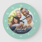 カスタム写真と家族の名パーソナライズされた前 ラージ壁時計 (正面)