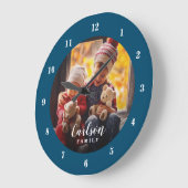 カスタム写真と家族の名パーソナライズされた前 ラージ壁時計 (傾斜)