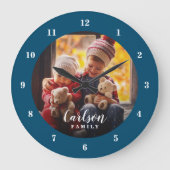 カスタム写真と家族の名パーソナライズされた前 ラージ壁時計 (正面)
